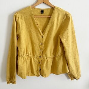 Energy rose boutique mustard yellow peplum long sleeve button down top size L